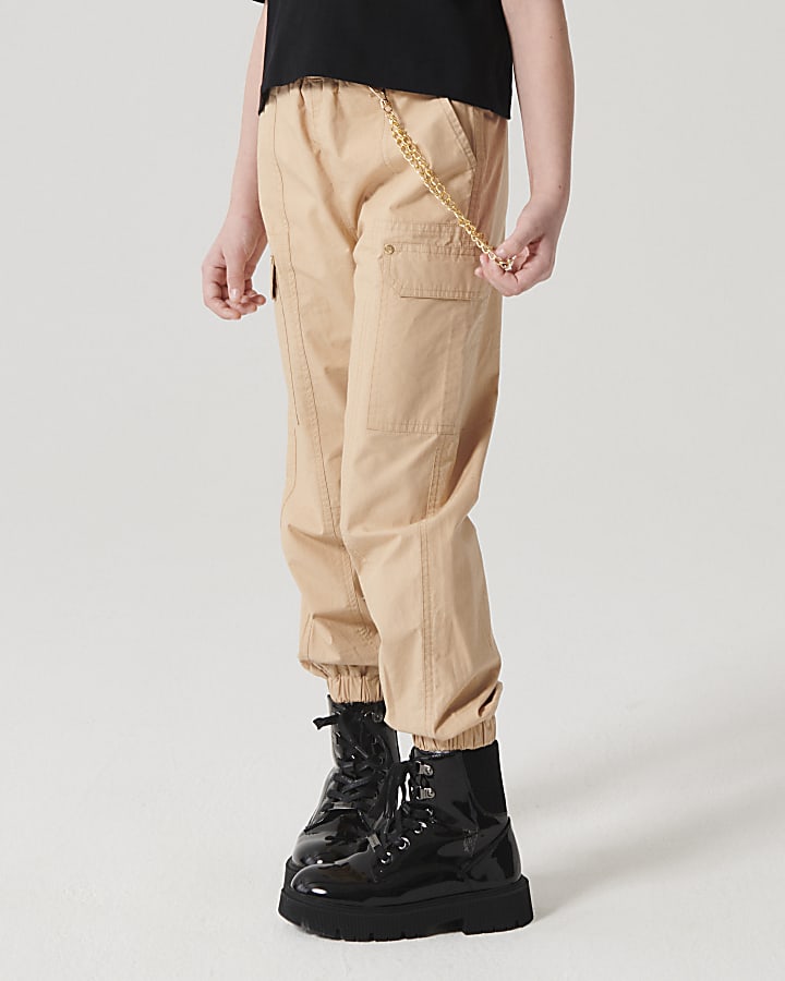 Girls beige chain cargo trousers