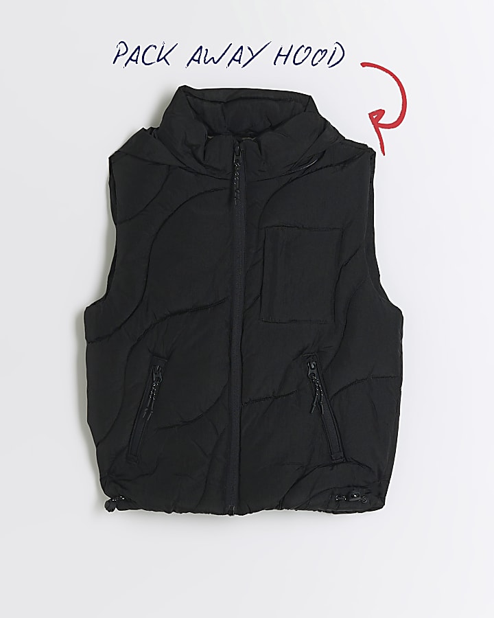 Boys black wave padded gilet