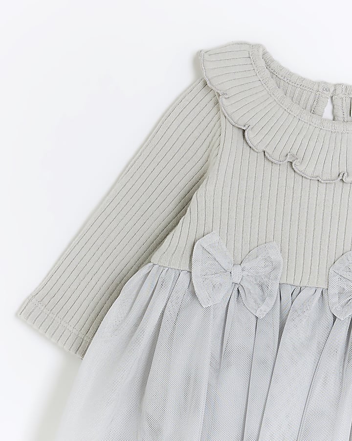 Baby girls grey mesh bow detail dress