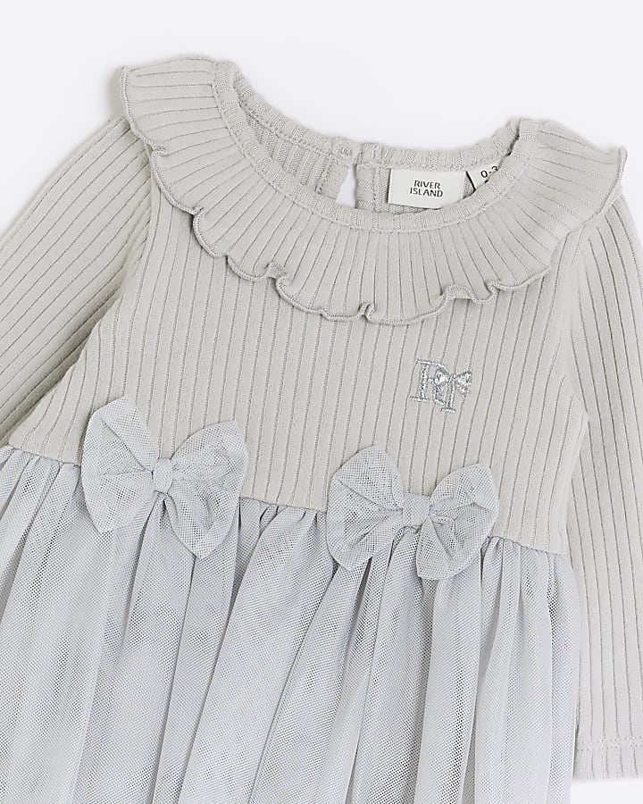 Baby girls grey mesh bow detail dress