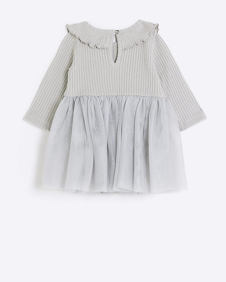 Baby girls grey mesh bow detail dress