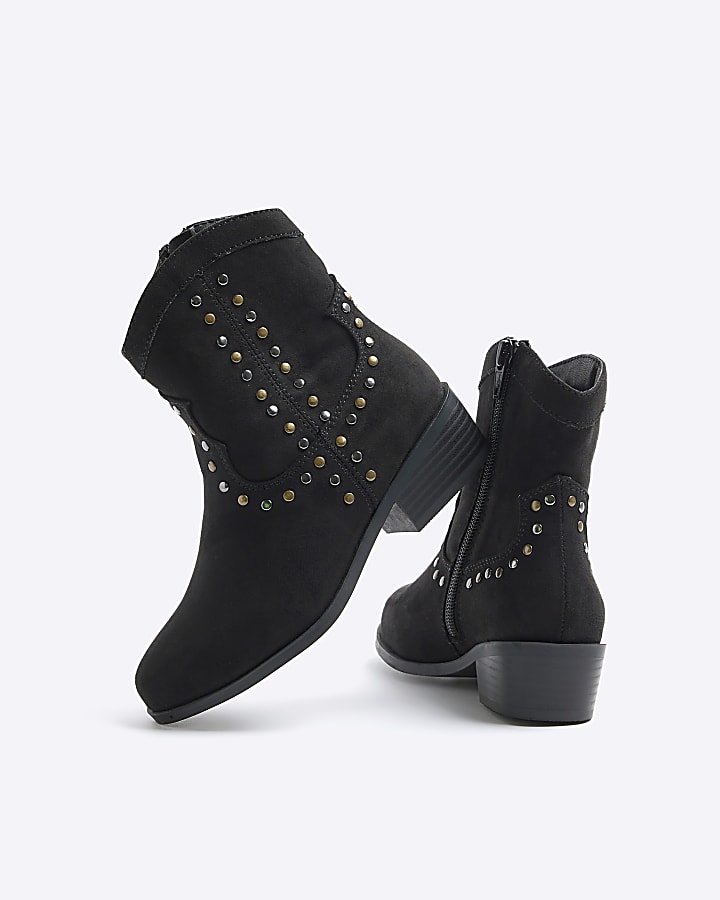 Girls black studded western boots