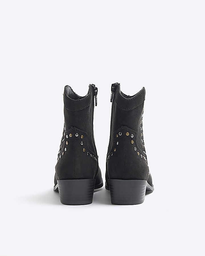 Girls black studded western boots