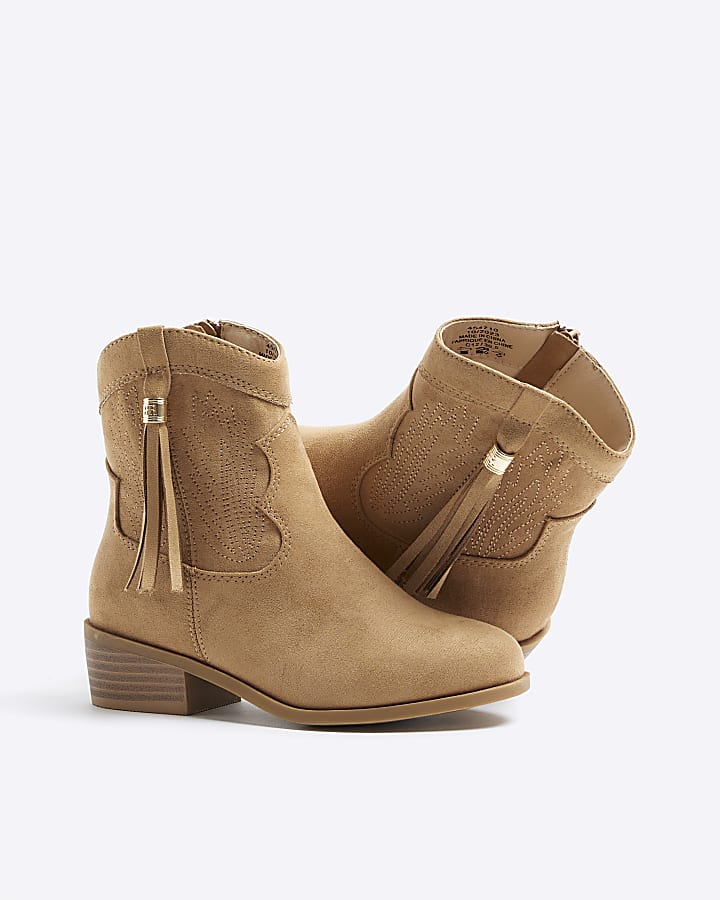 Girls brown tassel western boots