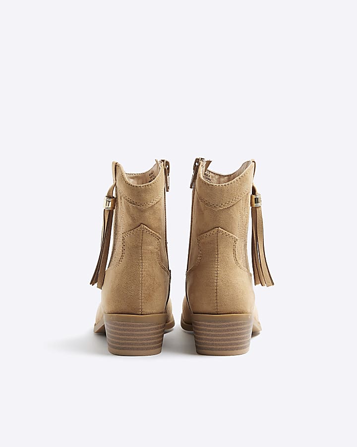 Girls brown tassel western boots