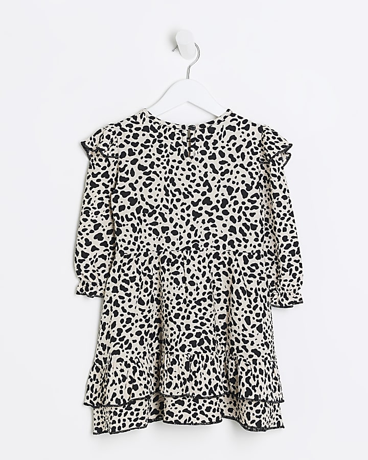 Mini girls cream leopard print frill dress