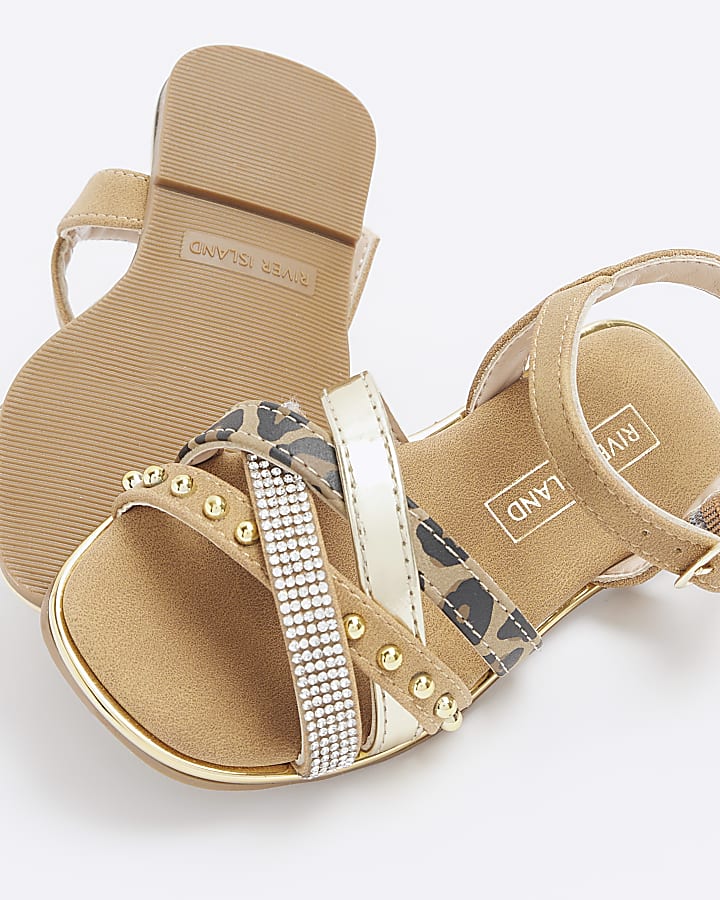 Mini girls brown leopard print strap sandals