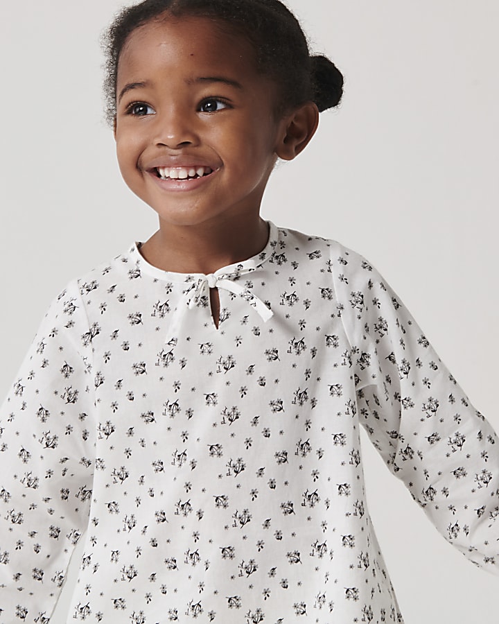 Mini girls white floral blouse set