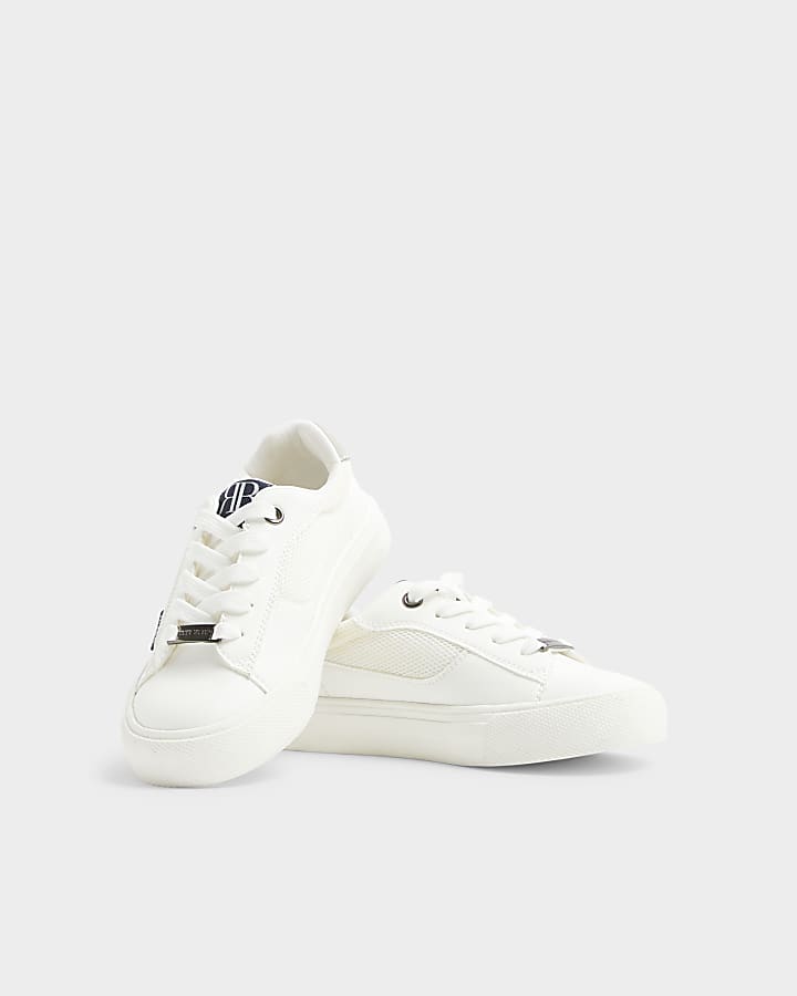 Boys white side tape trainers