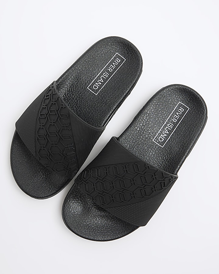 Boys black embossed sliders