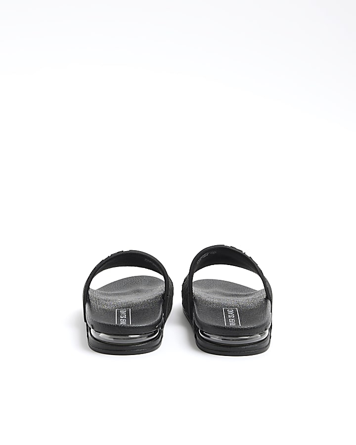 Boys black embossed sliders