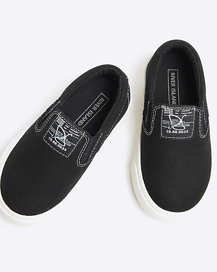 Mini boys black canvas slip on trainers