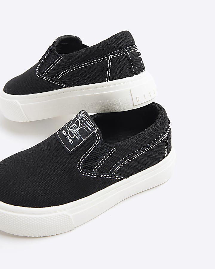 Mini boys black canvas slip on trainers