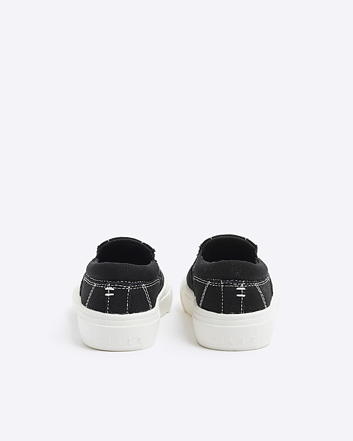 Mini boys black canvas slip on trainers