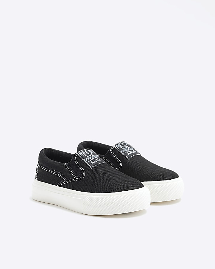 Mini boys black canvas slip on trainers