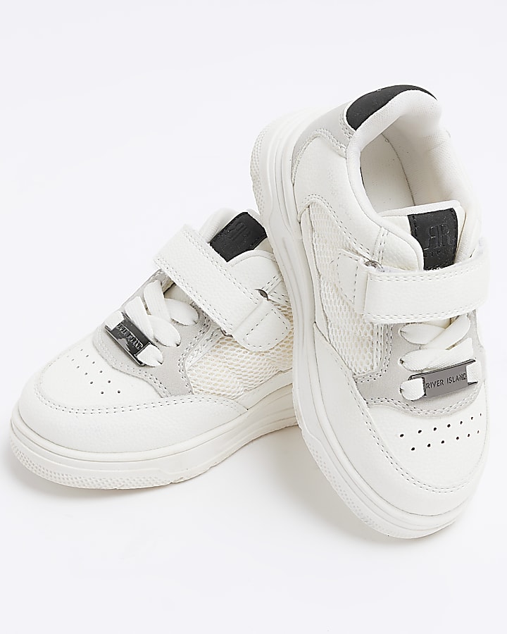 Mini boys white mesh panel trainers