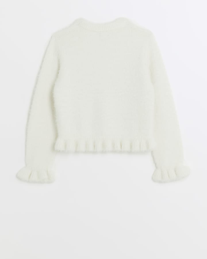 Girls white fluffy frill jumper