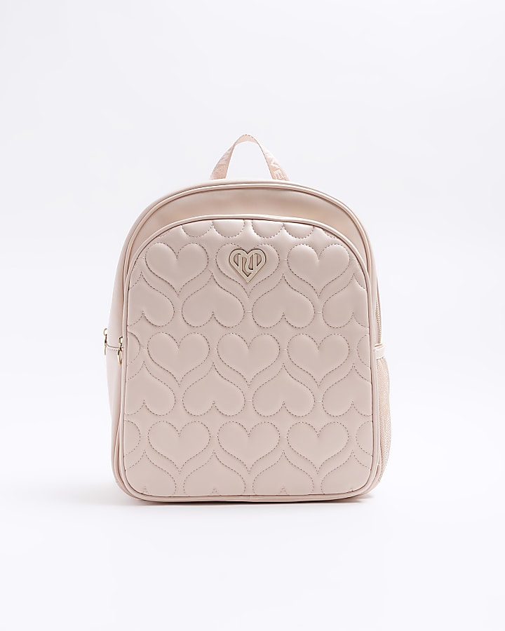 Girls pink quilted heart backpack River Island