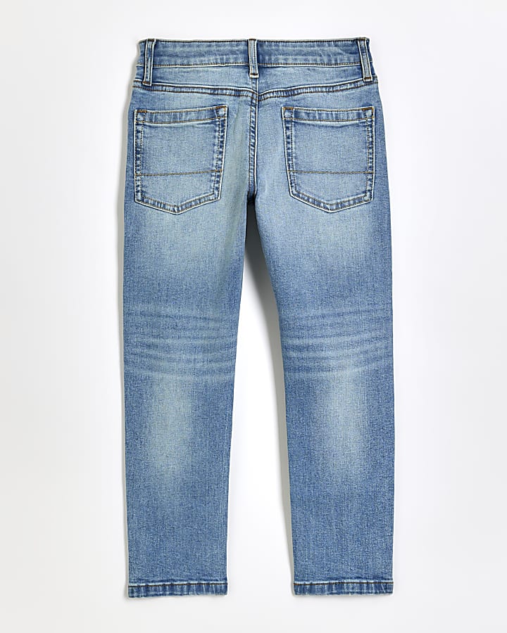 Boys blue ripped slim fit jeans