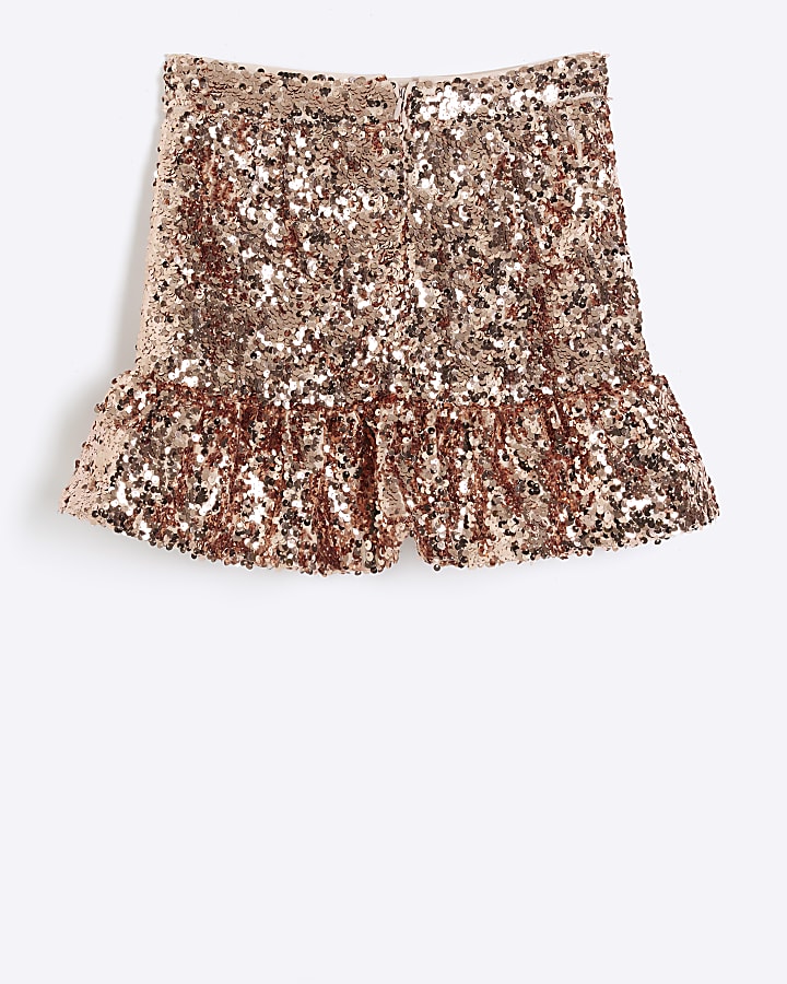 Girls bronze frill sequin skirt