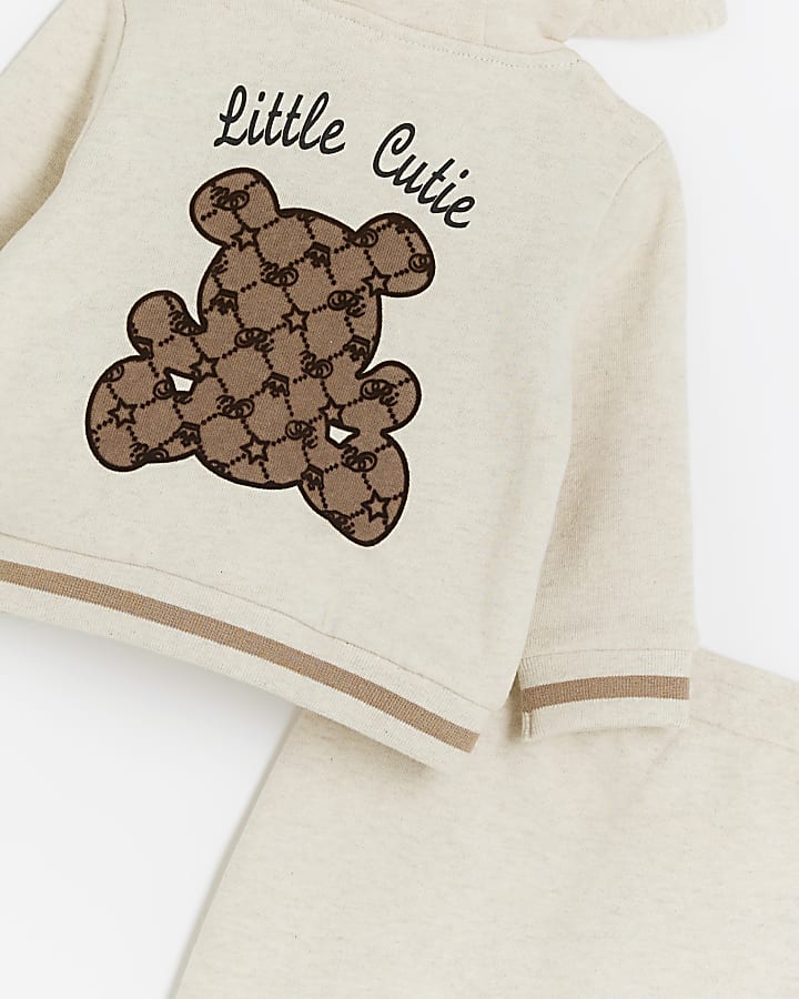 Baby boys cream bear bomber hooded top set
