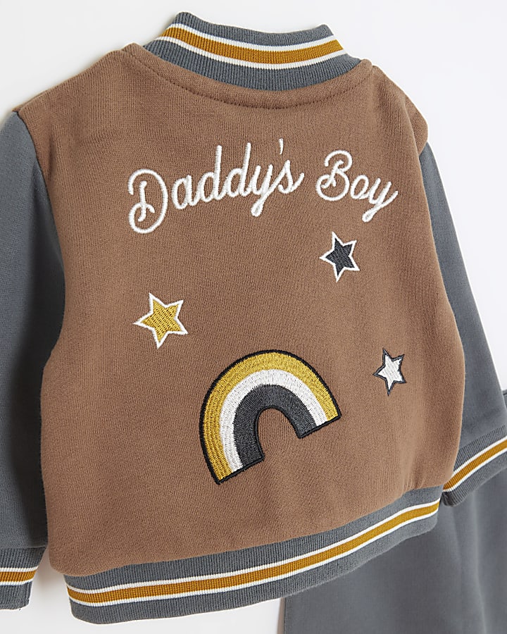 Baby boys brown embroidered bomber top set