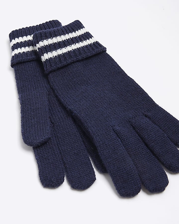 Boys navy stripe gloves