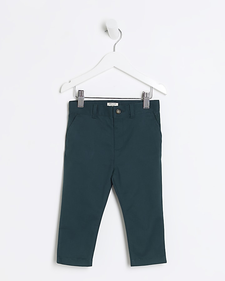 Mini boys green stretch chino trousers