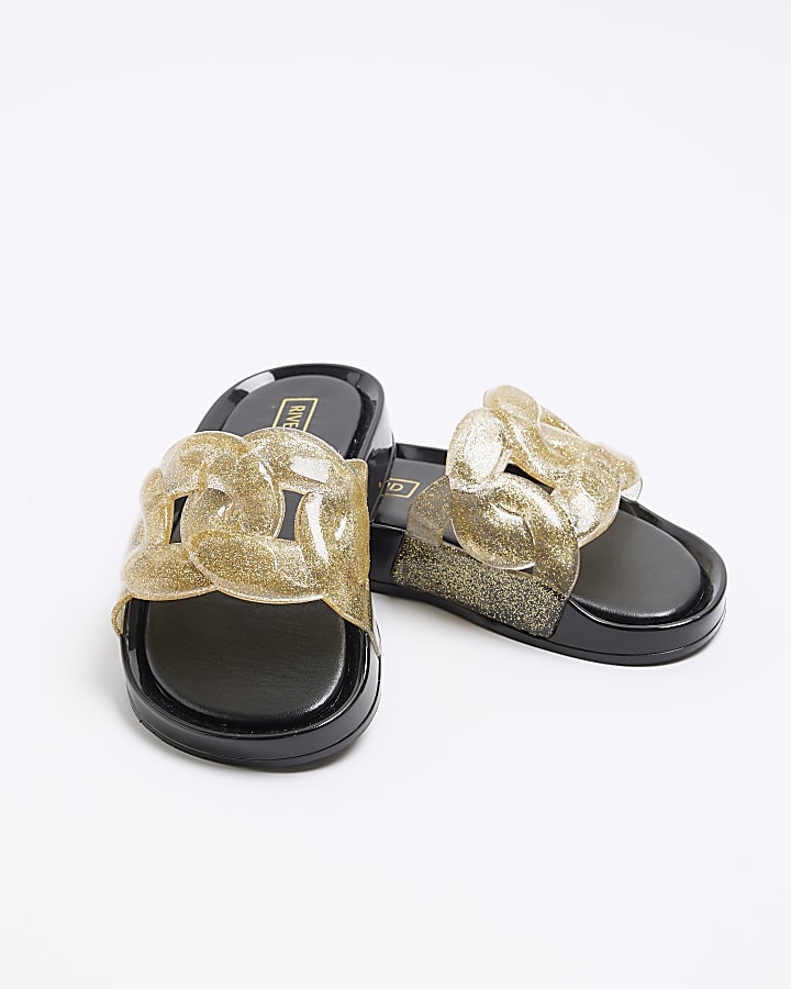 Girls gold glitter chain sliders