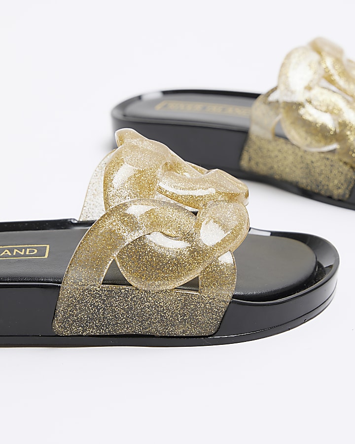 Girls gold glitter chain sliders