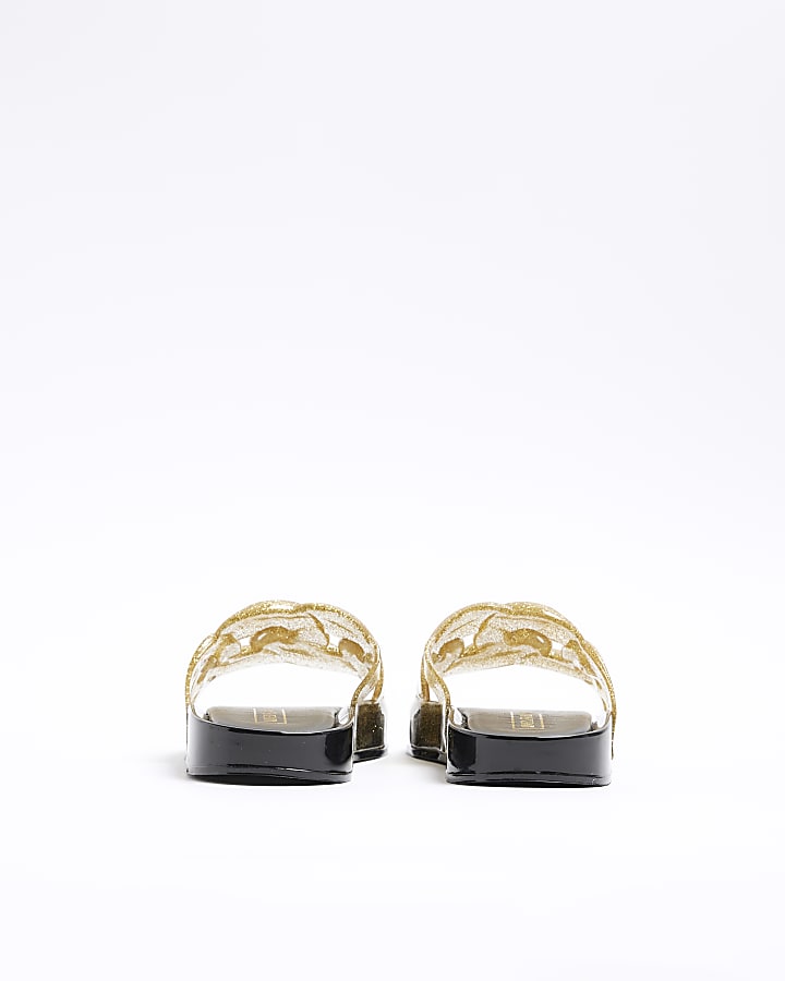 Girls gold glitter chain sliders