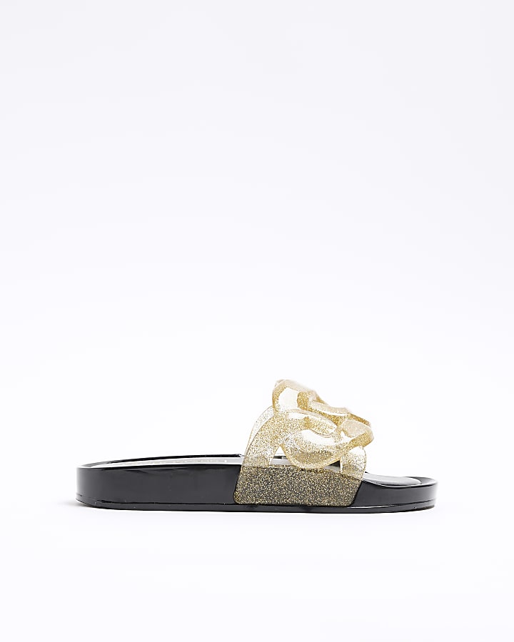 Girls gold glitter chain sliders