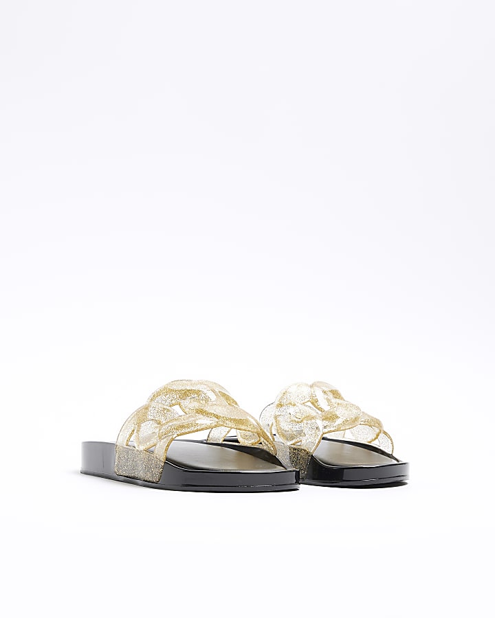 Girls gold glitter chain sliders