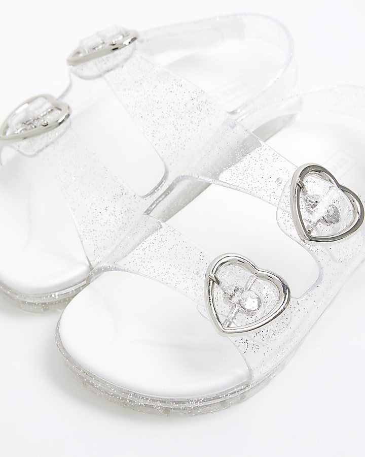 Mini girls silver glitter heart jelly sandals