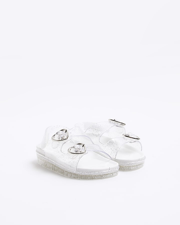 Mini girls silver glitter heart jelly sandals