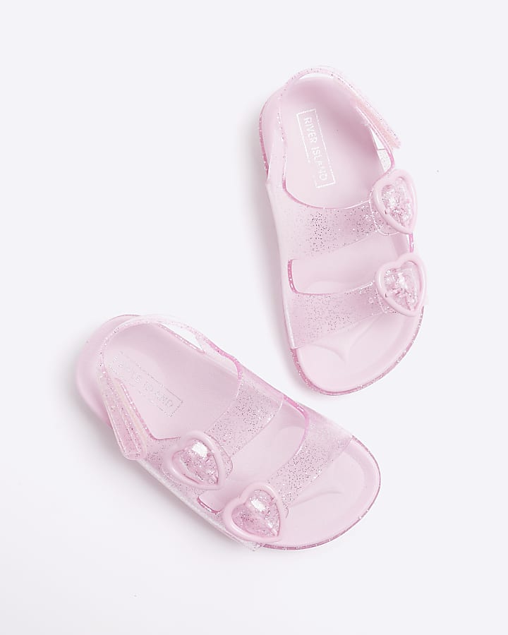 Mini girls pink glitter heart jelly sandals