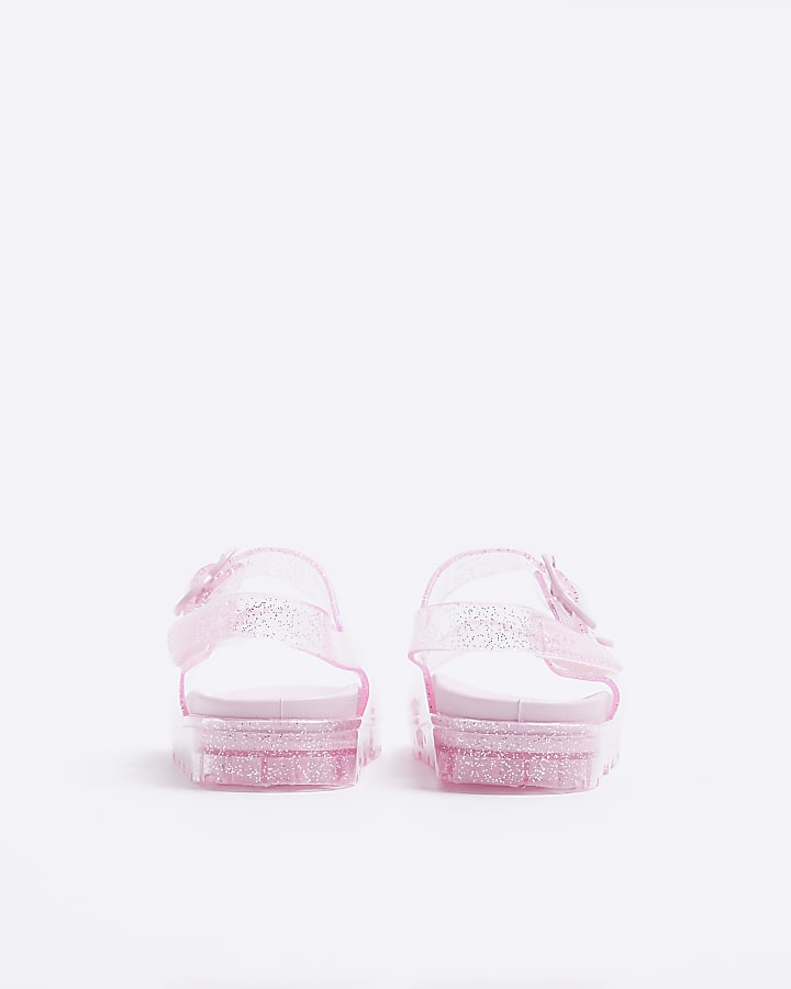 Mini girls pink glitter heart jelly sandals