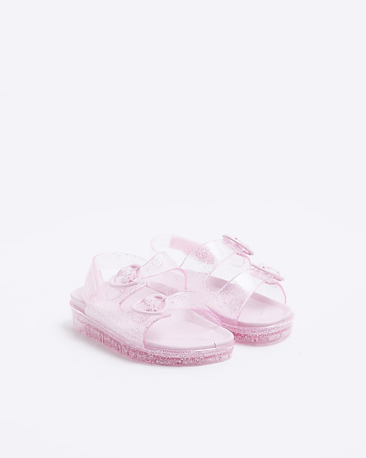 Mini girls pink glitter heart jelly sandals