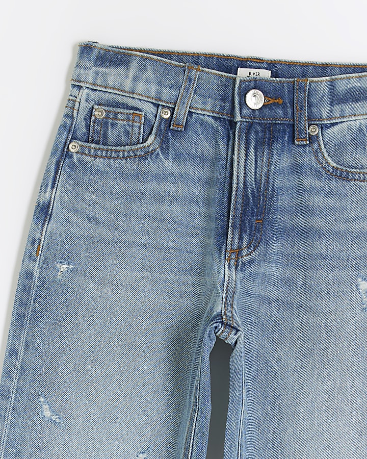 Girls blue straight ripped jeans