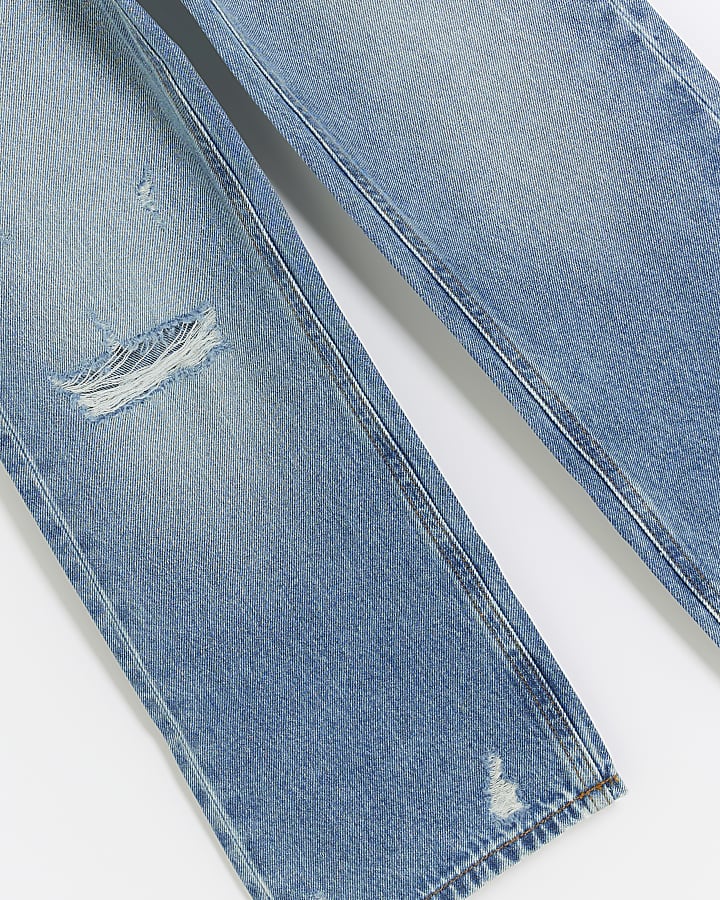 Girls blue straight ripped jeans