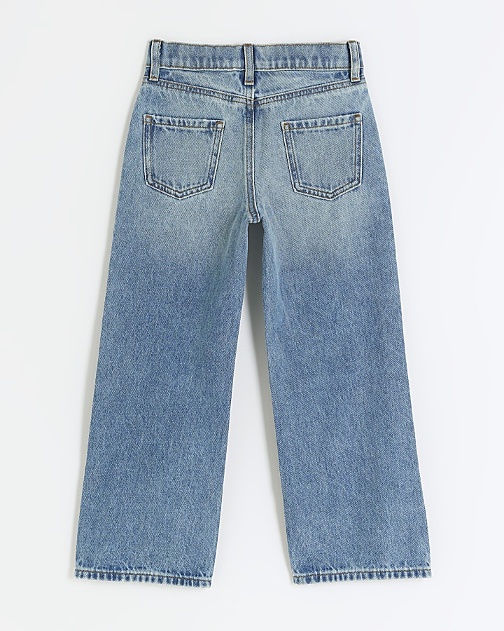 Girls blue straight ripped jeans