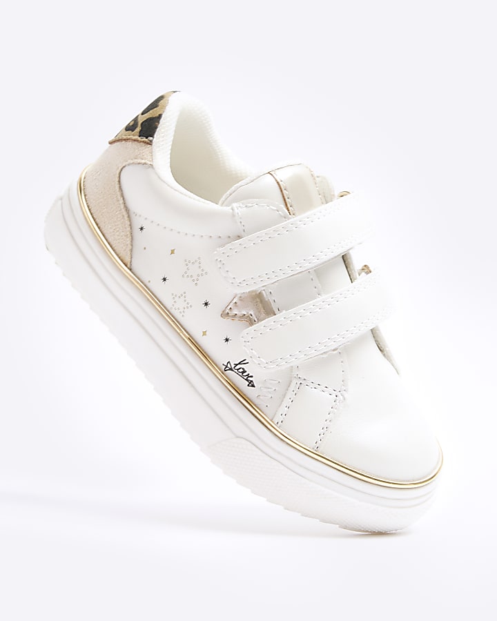 Mini girls white star velcro trainers