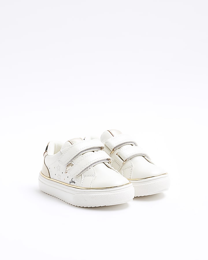 Mini girls white star velcro trainers