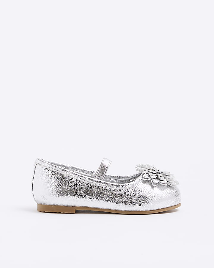 Mini girls silver flower ballet pumps