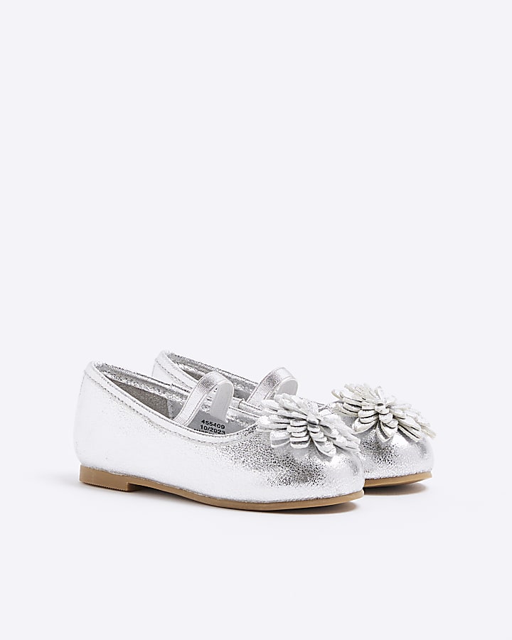 Mini girls silver flower ballet pumps