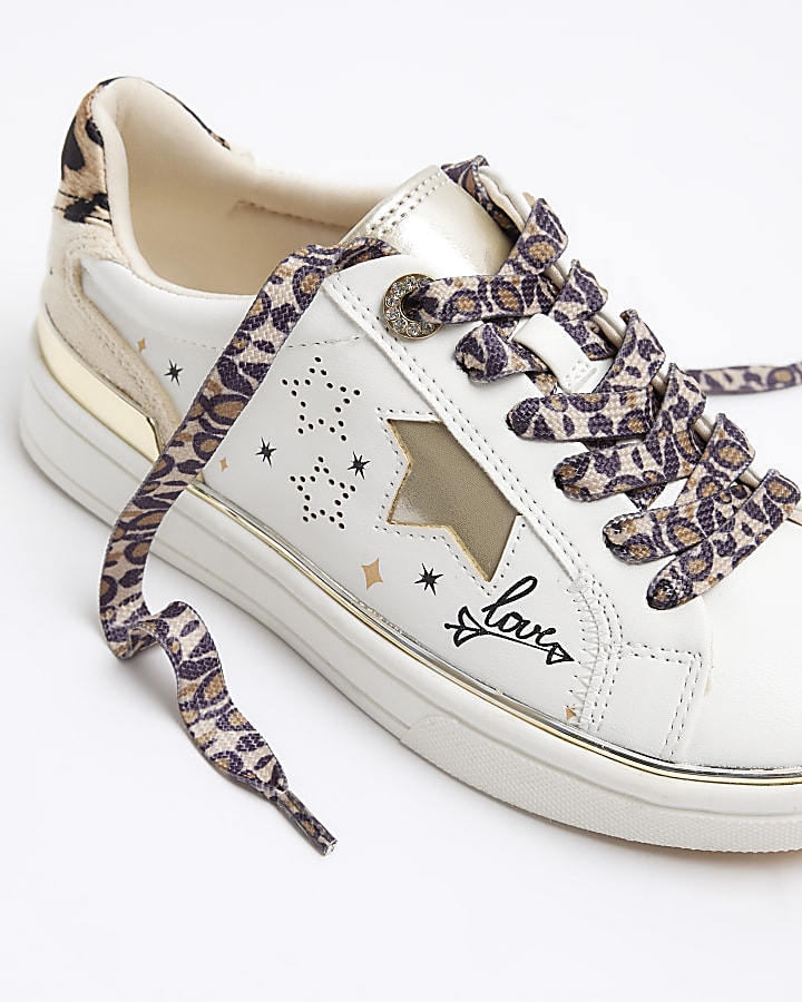 Girls white star lace up trainers