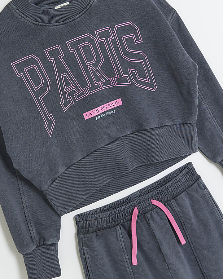 Girls grey Paris sweatshirt and joggers set