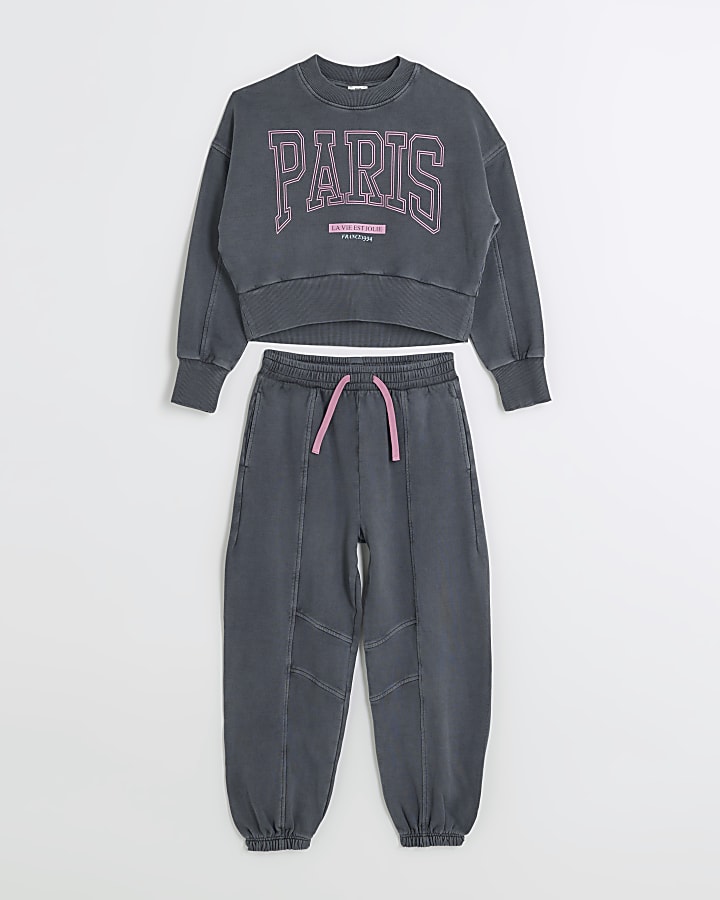 Girls grey Paris sweatshirt and joggers set