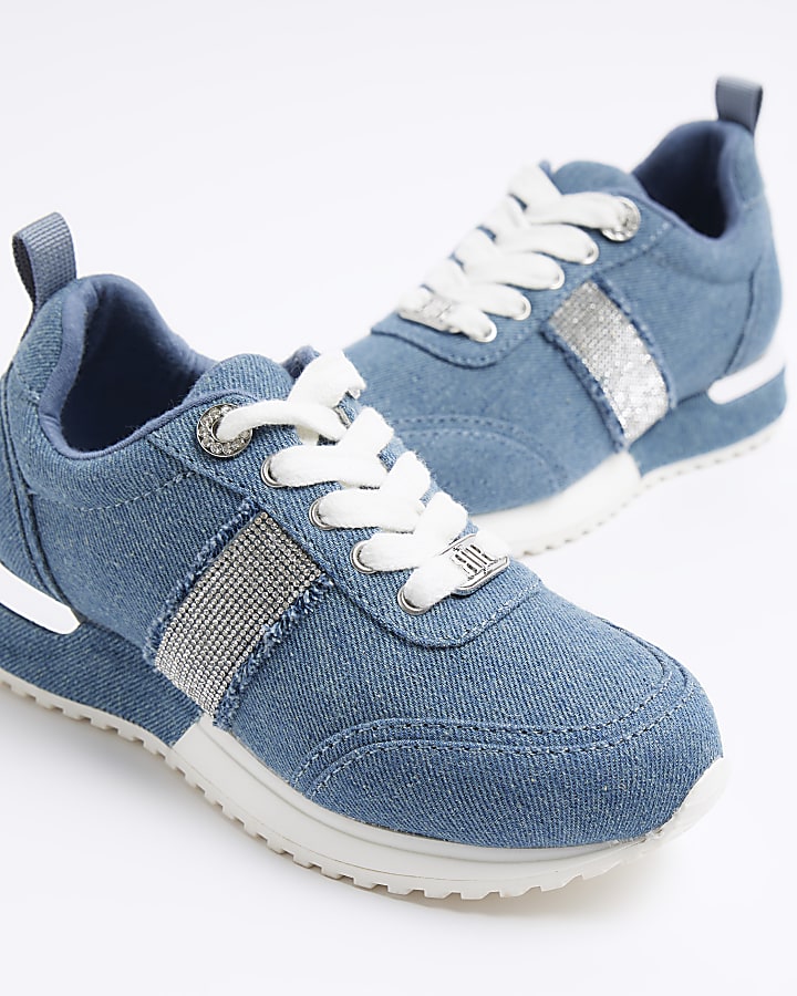 Girls denim diamante trainers