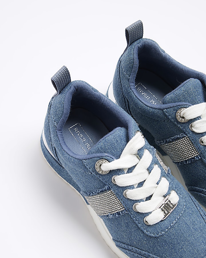 Girls denim diamante trainers